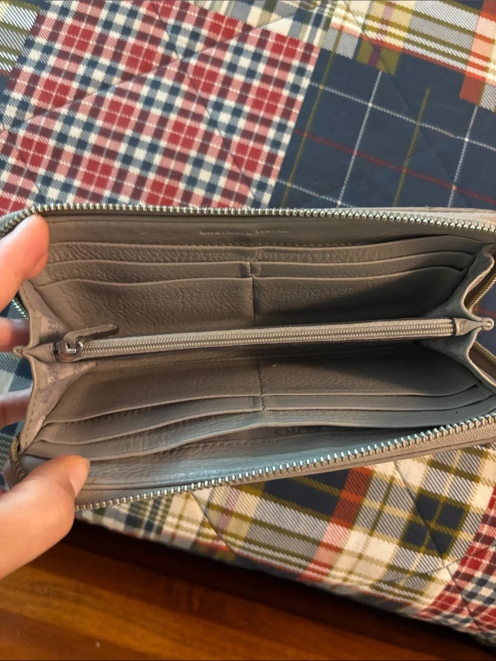 Michael Kors Gray Leather Zip Wallet with Metal Logo Plaque